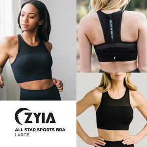 Zyia All Star High-Impact Sports Bra | Large | Black | Zip Back